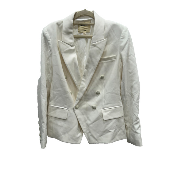 L'Agence Womens Kenzie Double Breasted Blazer Crepe Front Button White Size 6 - Picture 1 of 8